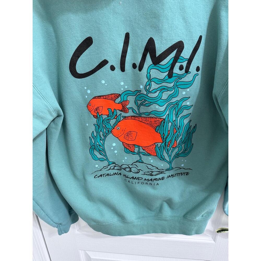 Gildan Grey Graphic Print CIMI Logo Catalina Island Marine Institute Hoodie L - Picture 2 of 8